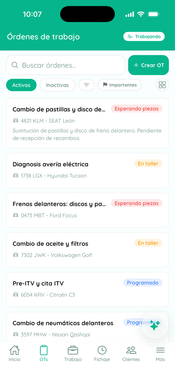 Órdenes de trabajo por estado y matrícula